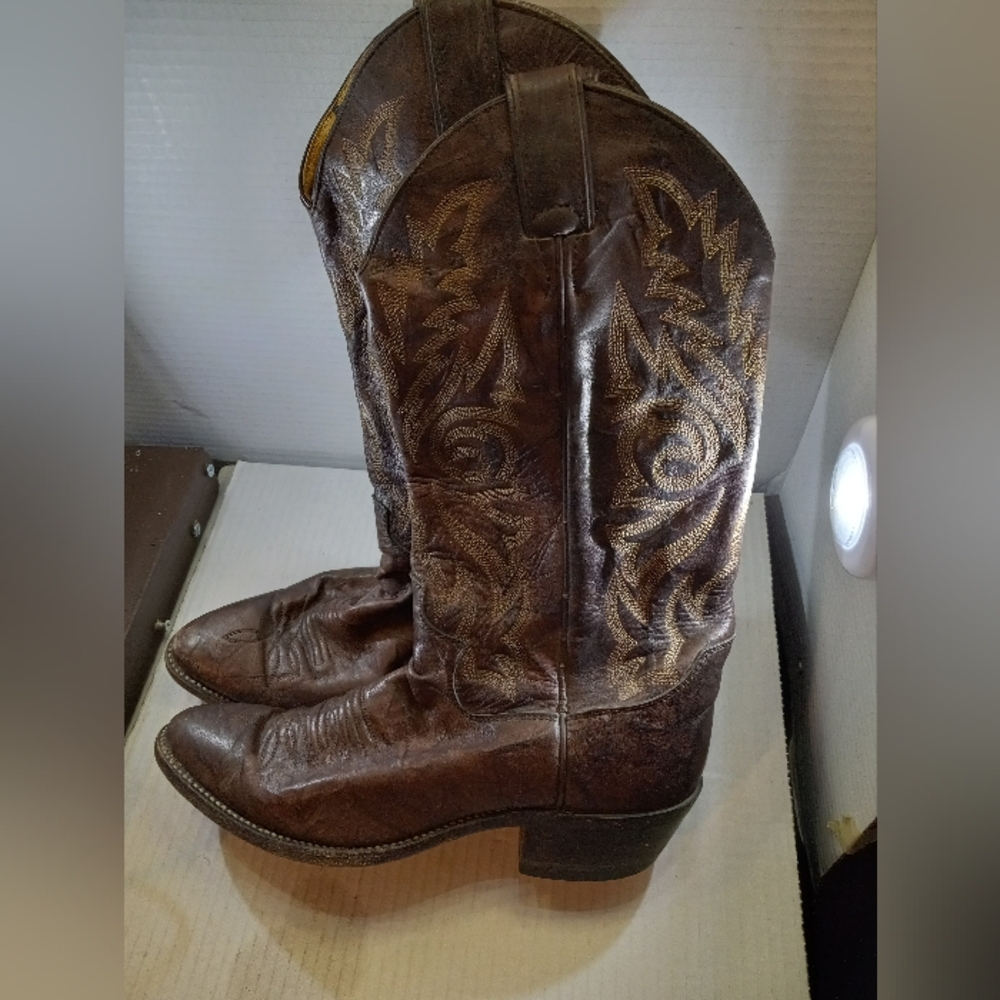 Justin Deerlite Men’s Vintage Cowhide Western Cowboy Trail Boots Rodeo 32 Brown